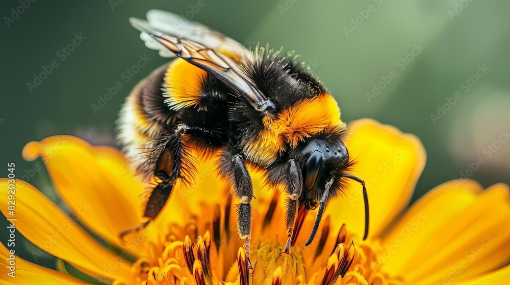 macro shot of bumblebee on bright yellow flower insect pollination in nature closeup wildlife photography macro shot of bumblebee on bright yellow flower insect pollination in nature closeup wildlife photography