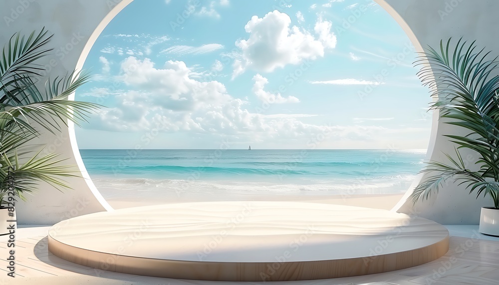 Fototapeta premium 3D Product Display on Sandy Beach