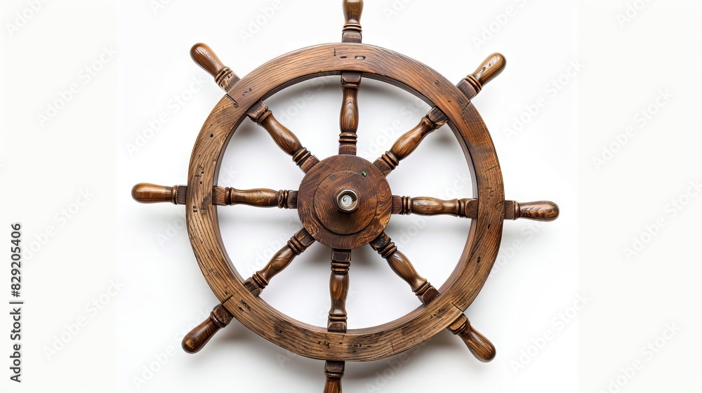 vintage wooden ships steering wheel isolated on white background ...