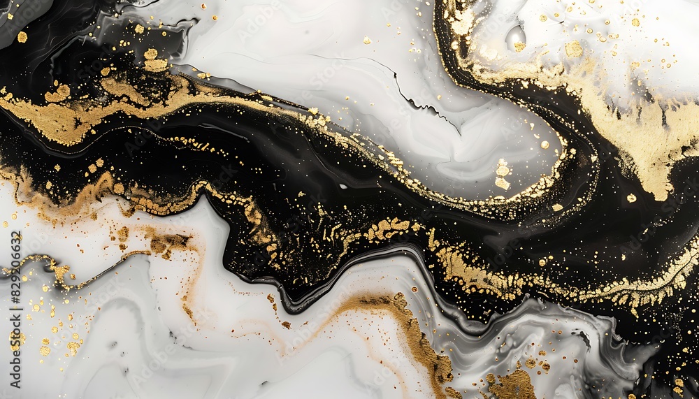 Obraz premium Gold Brush Pattern on Black Marble