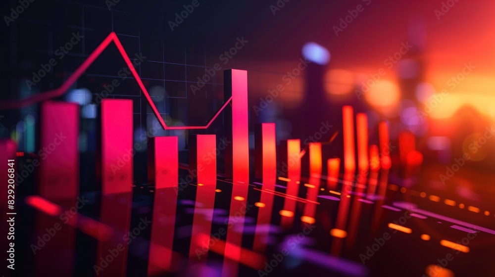 A sleek financial chart with rising bars and arrows set against a dark gradient background. A sleek financial chart with rising bars and arrows set against a dark gradient background.