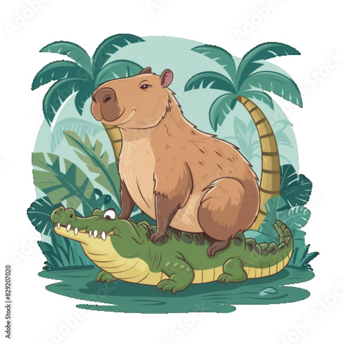 capybara sitting a playful crocodile