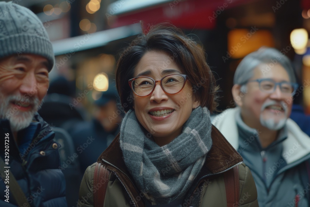 Portrait of senior asian couple in the city at winter. Portrait of senior asian couple in the city at winter.