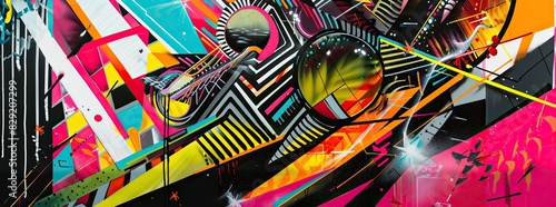 Merge the essence of futuristic technologies and the raw energy of street art through an unexpected lens perspective