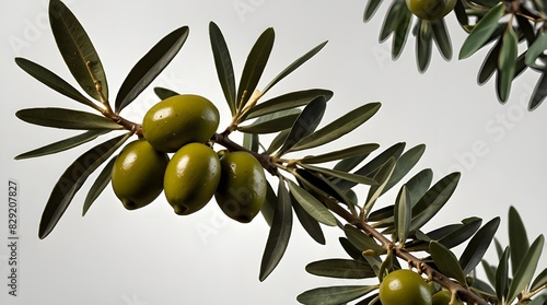 branch of a olive tree with leaves isolated on white or transparent png.