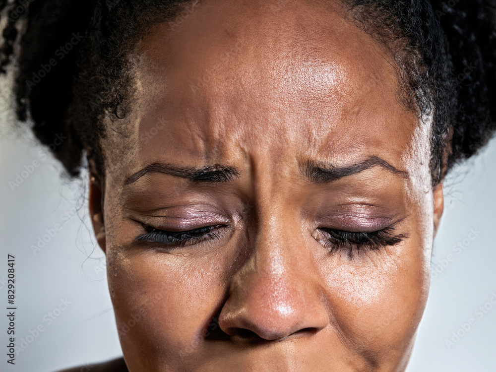 Obraz premium portrait of a crying woman, sad girl, portrait of a black woman, curly hair