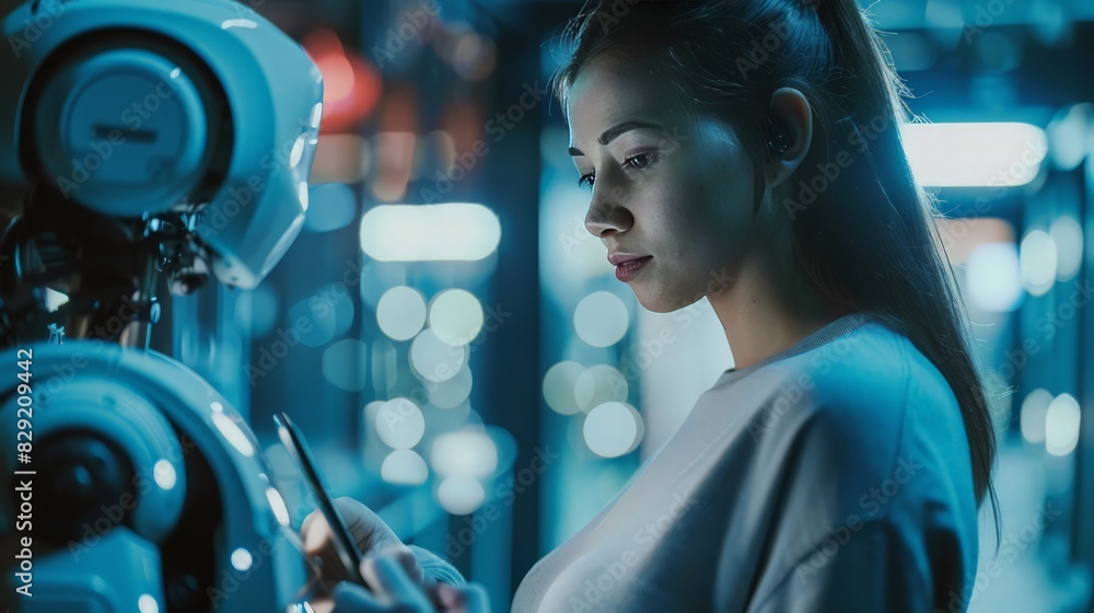 Engaging with AI on her smartphone, a woman explores the conversational capa Engaging with AI on her smartphone, a woman explores the conversational capa
