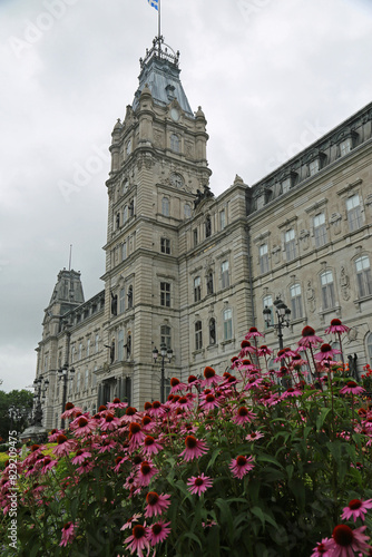 Flowers and Parliament vertical - Quebec City, Canada