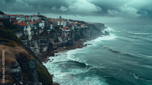 In Sintra, Portugal, the village of Azenhas do Mar clings to the cliffs, overlooking the turbulent waters of the Atlantic Ocean. photo