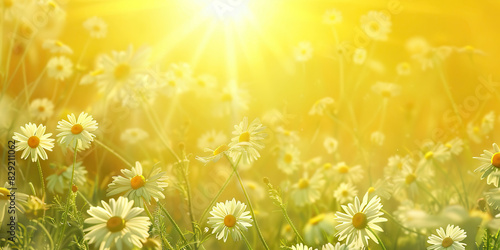 A bright yellow sun shines down on a lush field of daisies, swaying gently in the breeze © Lila Patel