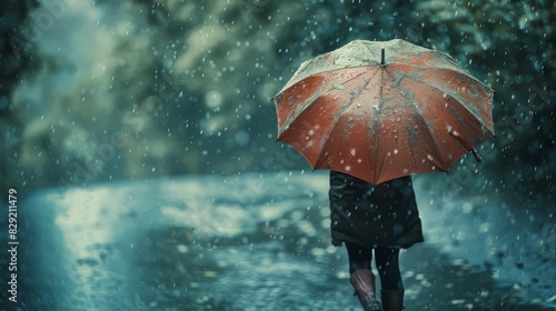 Wallpaper Mural As rain cascades down relentlessly, a transparent umbrella stands as a barrier against the elements, its surface adorned with a glistening array of raindrops Torontodigital.ca