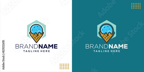 Creative Ice Cream Logo And Hexagon, Design Inspiration, Illustration, Vector