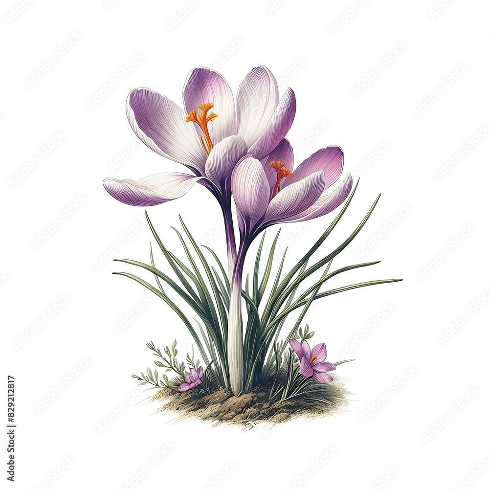Obraz premium Saffron (Crocus) isolated on white background, old botanical illustration
