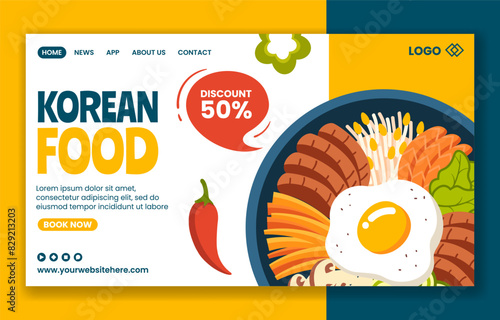 Korean Food Social Media Landing Page Cartoon Hand Drawn Templates Background Illustration