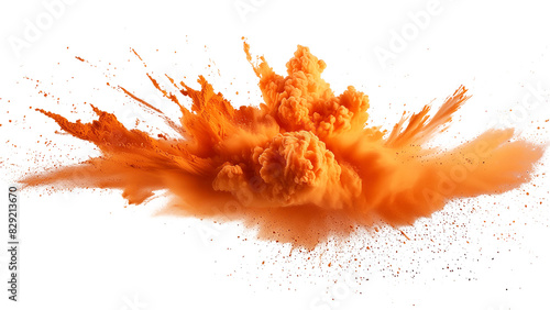 An orange explosion smoke of holi paint color powder isolated on transparent or white background. Abstract 3d explosion wallpaper