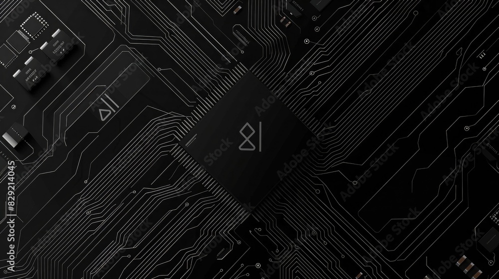 Vector black background with circuit board pattern and "AI" logo on ...