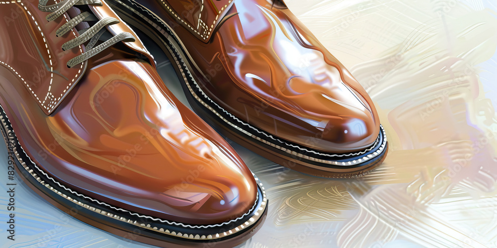 A pair of brown leather shoes is carefully polished, ready for their owner to step out and explore the world A pair of brown leather shoes is carefully polished, ready for their owner to step out and explore the world