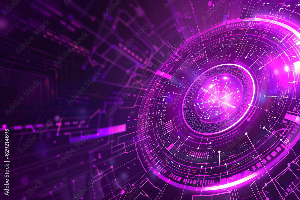 Obraz premium Futuristic digital elements integrated into a sleek violet abstract design.