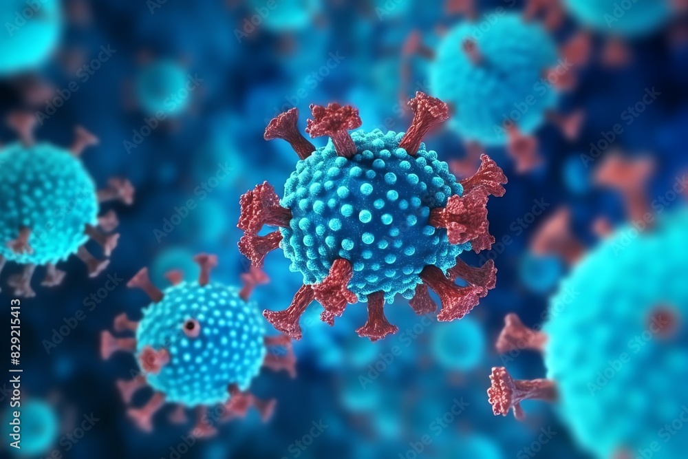 3D render of a medical with virus cells bacteria. Multiple realistic coronavirus particles floating 3D render of a medical with virus cells bacteria. Multiple realistic coronavirus particles floating