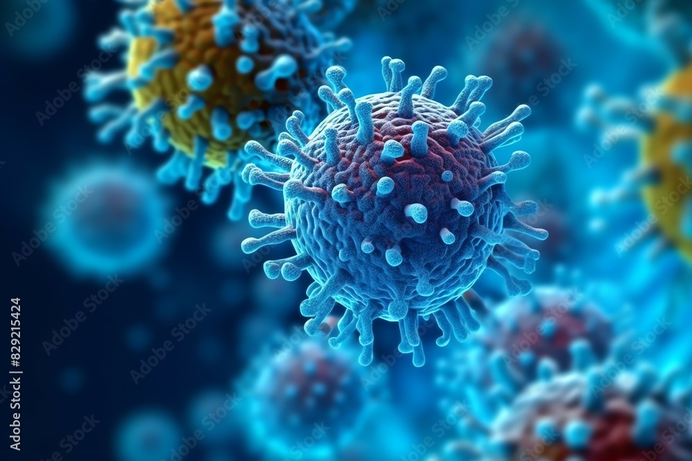 3D render of a medical with virus cells bacteria. Multiple realistic coronavirus particles floating 3D render of a medical with virus cells bacteria. Multiple realistic coronavirus particles floating
