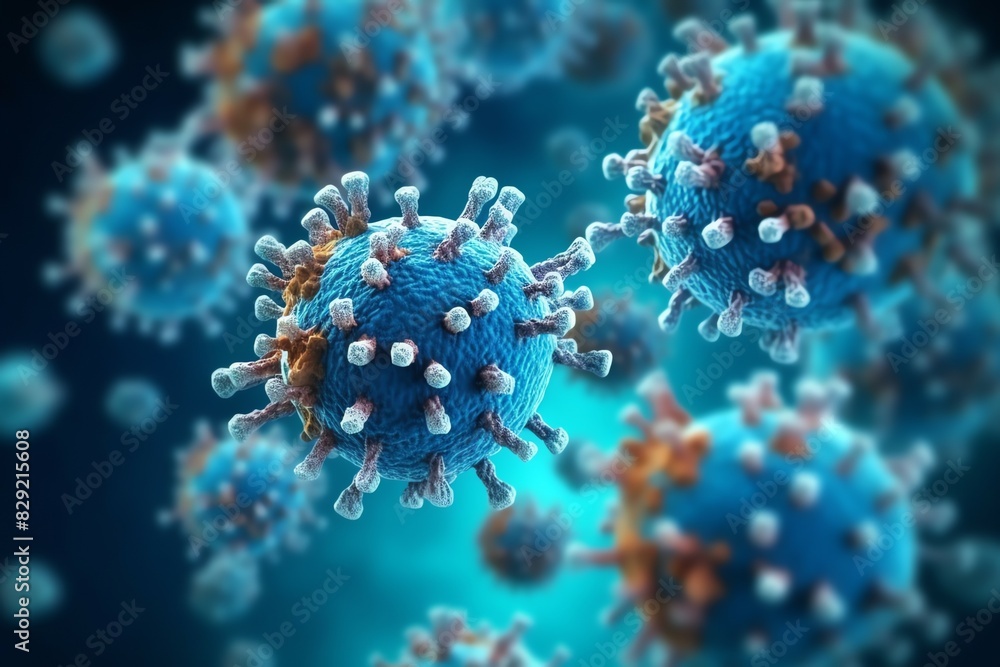 3D render of a medical with virus cells bacteria. Multiple realistic coronavirus particles floating 3D render of a medical with virus cells bacteria. Multiple realistic coronavirus particles floating