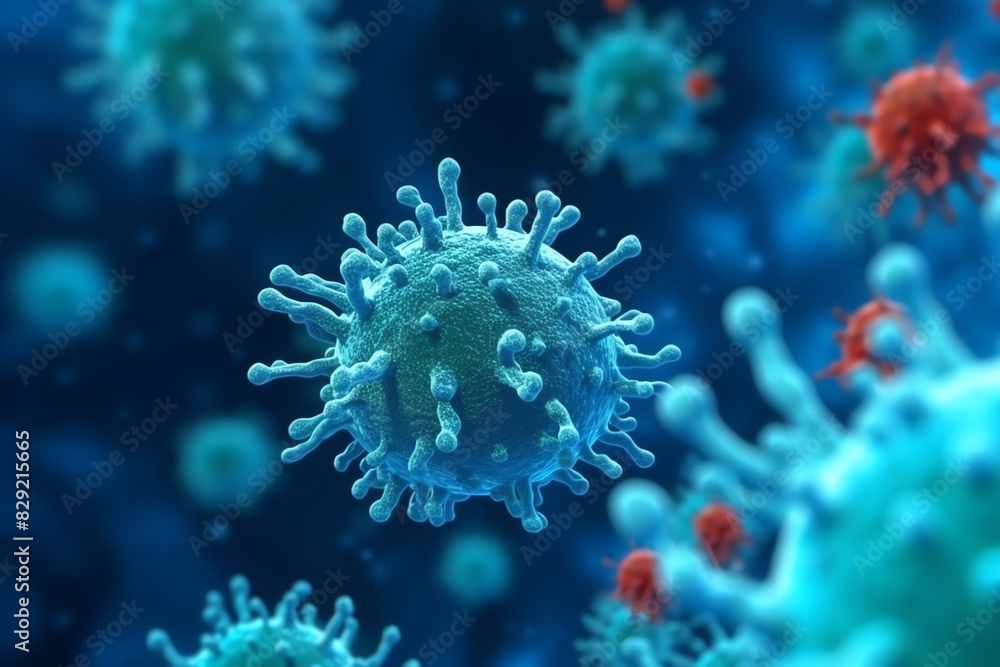 3D render of a medical with virus cells bacteria. Multiple realistic coronavirus particles floating 3D render of a medical with virus cells bacteria. Multiple realistic coronavirus particles floating