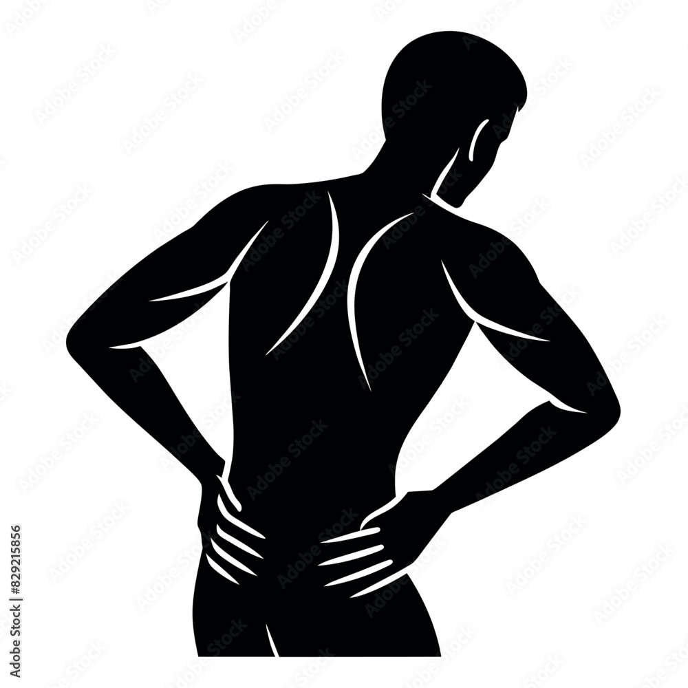 Fototapeta premium A man suffering back pain problem vector silhouette, white background