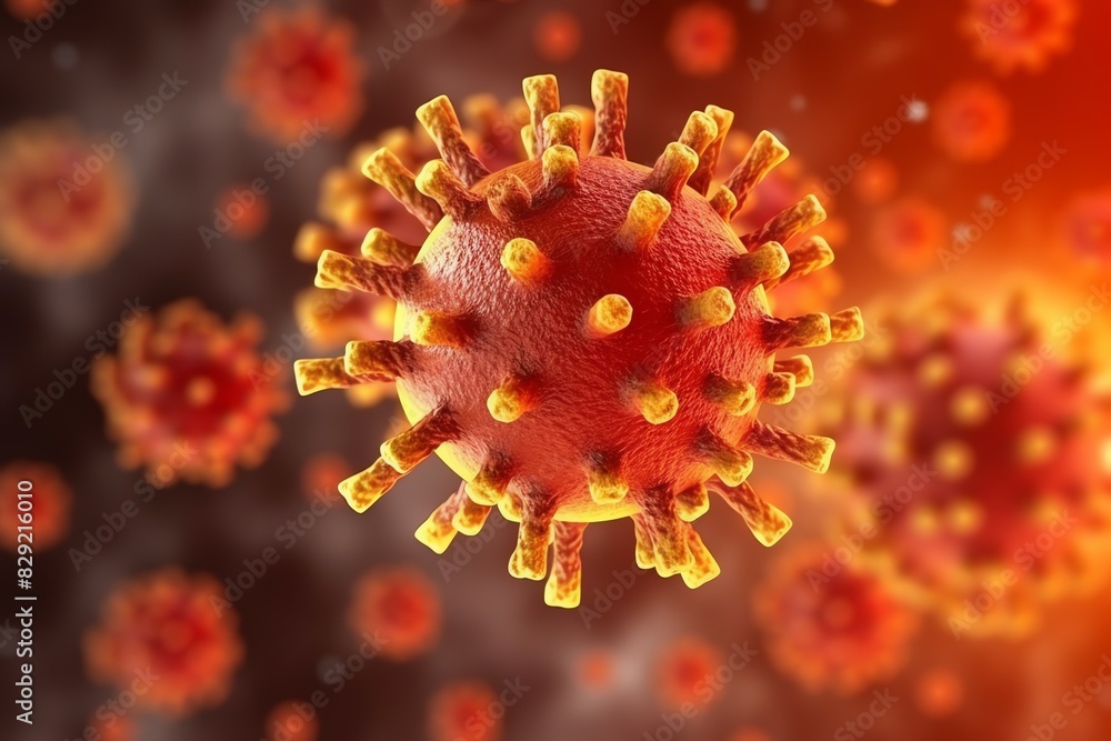 3D render of a medical with virus cells bacteria. Multiple realistic coronavirus particles floating 3D render of a medical with virus cells bacteria. Multiple realistic coronavirus particles floating