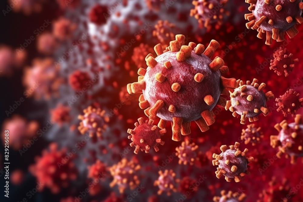 3D render of a medical with virus cells bacteria. Multiple realistic coronavirus particles floating 3D render of a medical with virus cells bacteria. Multiple realistic coronavirus particles floating