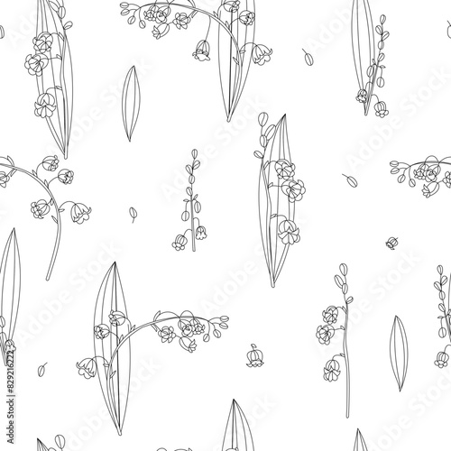 seamless pattern with lily of the valley. Vector illustration