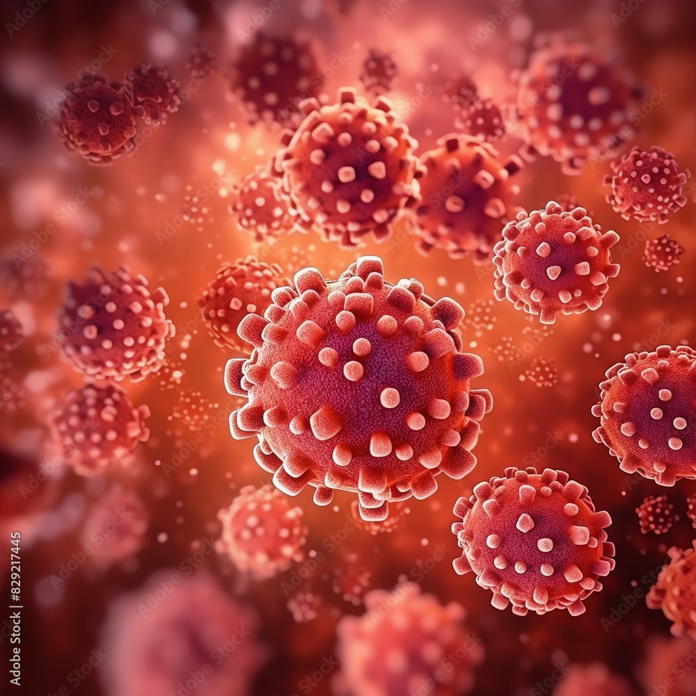 3D render of a medical with virus cells bacteria. Multiple realistic coronavirus particles floating 3D render of a medical with virus cells bacteria. Multiple realistic coronavirus particles floating