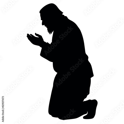 A street beggar begging on the road to the other people vector silhouette, a street beggar