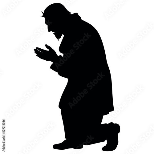 A street beggar begging on the road to the other people vector silhouette, a street beggar