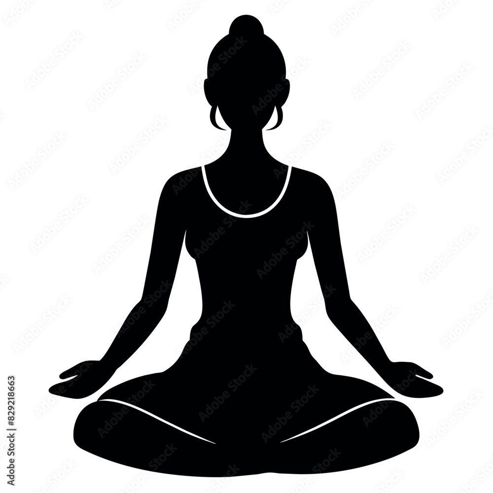 A rural Cultural woman doing yoga at home vector silhouette, white background