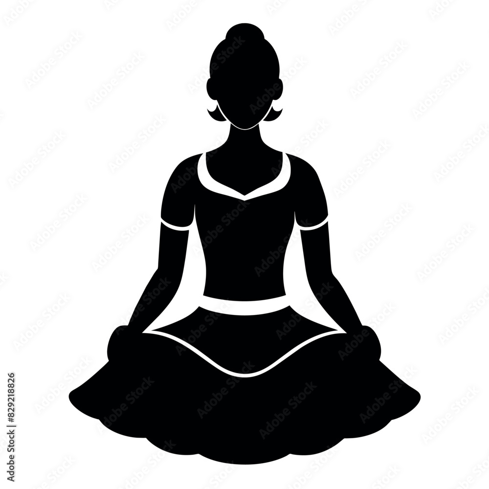 A rural Cultural woman doing yoga at home vector silhouette, white background