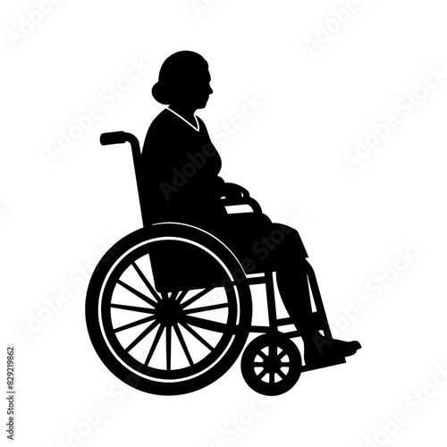 a disable old woman sitting on the wheel chair vector silhouette