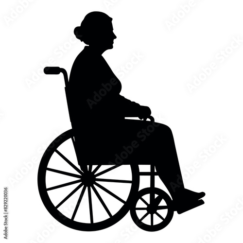 a disable old woman sitting on the wheel chair vector silhouette