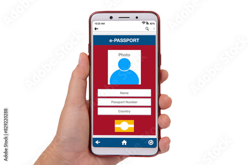 Someone using e-passport showing on smartphone screen.