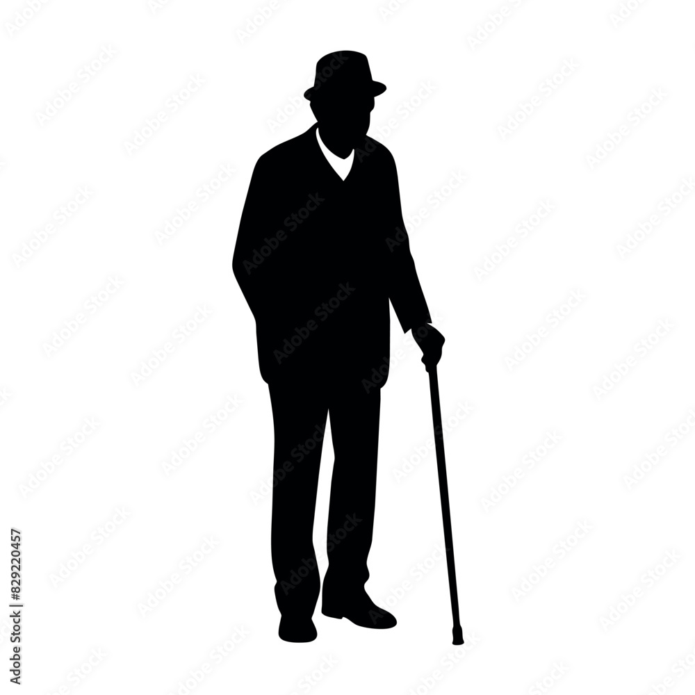 A Old Grandpa Stand with cane vector silhouette, Old man walking with cane vector silhouette A Old Grandpa Stand with cane vector silhouette, Old man walking with cane vector silhouette