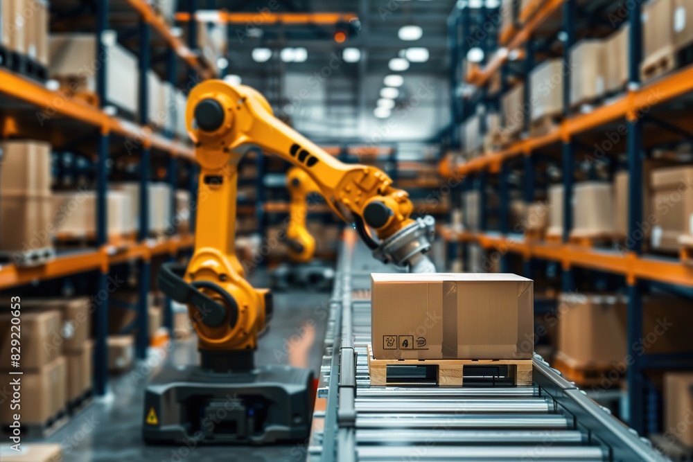 Efficient packaging robots streamline warehouse operations in a modern industrial setting Efficient packaging robots streamline warehouse operations in a modern industrial setting
