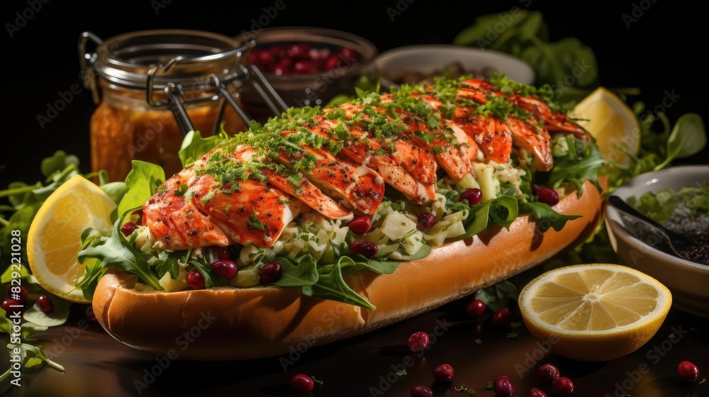 Delicious lobster rolls full of lobster meat, vegetables and melted mayonnaise Delicious lobster rolls full of lobster meat, vegetables and melted mayonnaise
