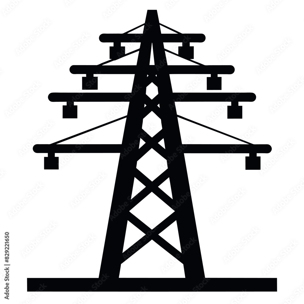 Electric pole. Power lines. Energy pylons vector silhouette, black color illustration Electric pole. Power lines. Energy pylons vector silhouette, black color illustration
