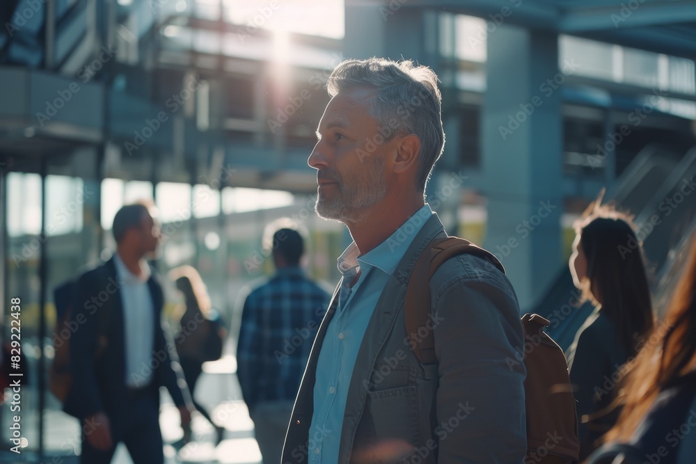 Mature businessman walking in the city. Side view of mature man in casual clothes walking in the city. Mature businessman walking in the city. Side view of mature man in casual clothes walking in the city.
