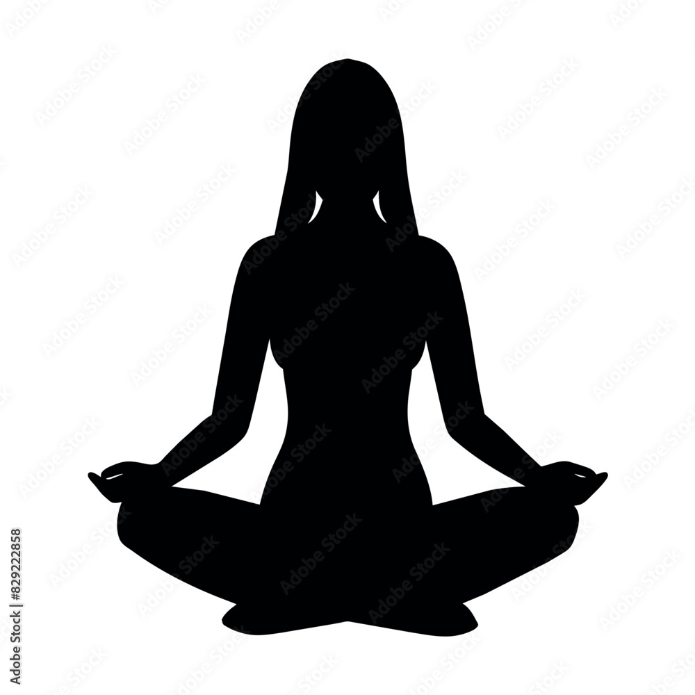 A Slim Woman doing Yoga Sitting on the ground at home vector silhouette, woman doing meditation at home