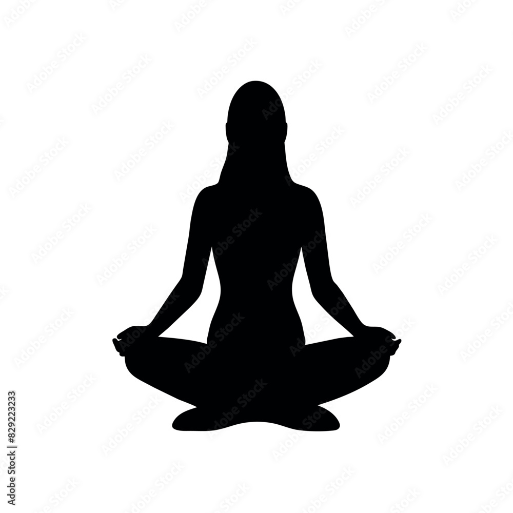 A Slim Woman doing Yoga Sitting on the ground at home vector silhouette, woman doing meditation at home