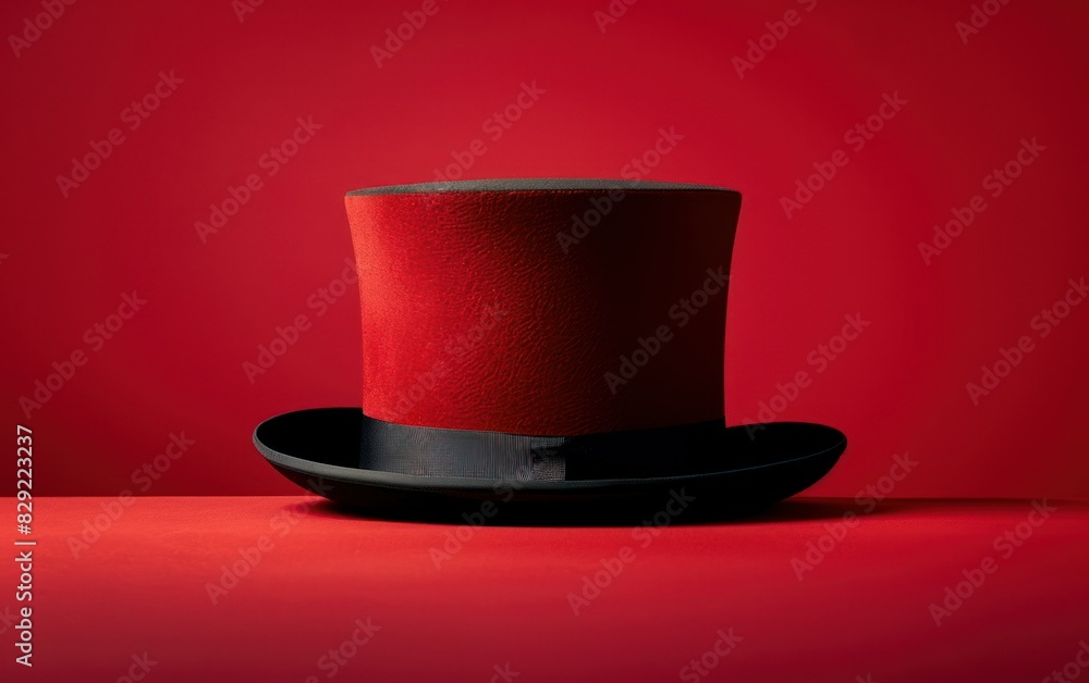 Elegant Top Hat on Red Background Elegant Top Hat on Red Background