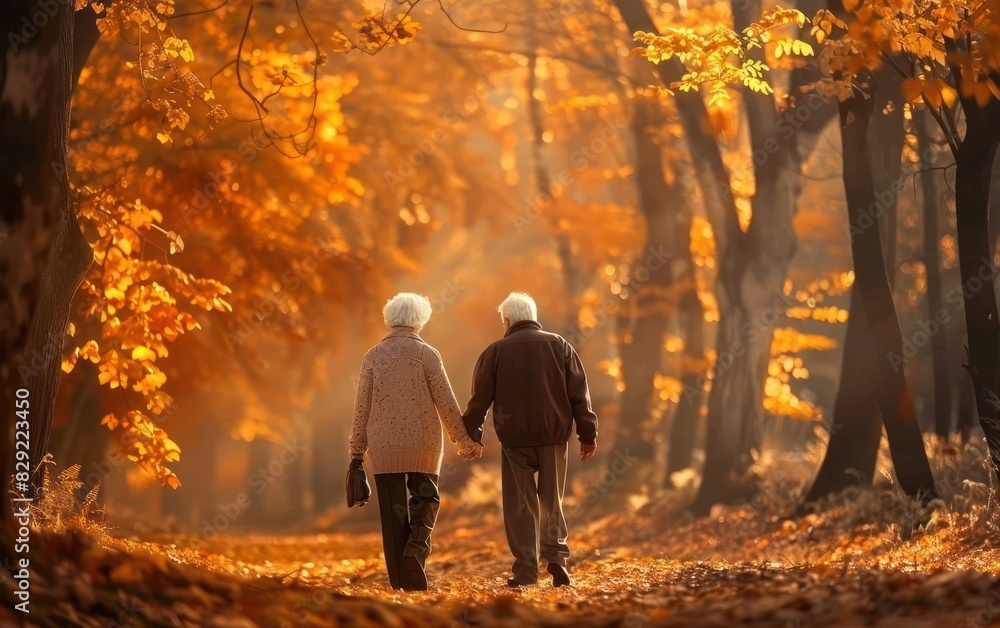 Autumn Stroll - Elderly Couple in a Park Autumn Stroll - Elderly Couple in a Park