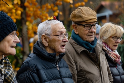 Group of senior people at a walk in the park on an autumn day