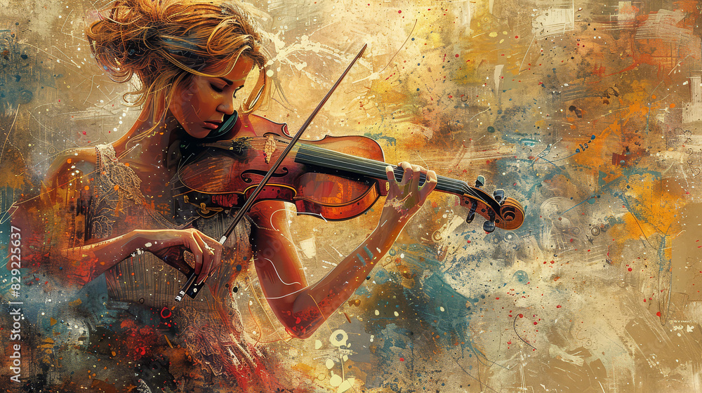 A beautiful woman playing music, expressing passion with a musical instrument in highresolution art.