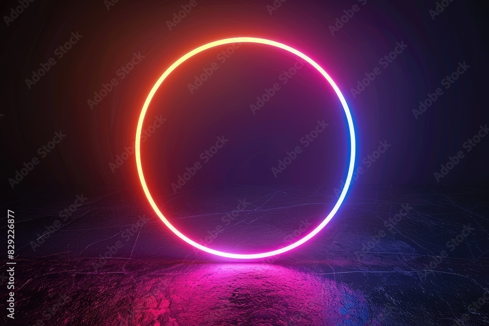 Obraz premium Neon light effect in circles on a black background
